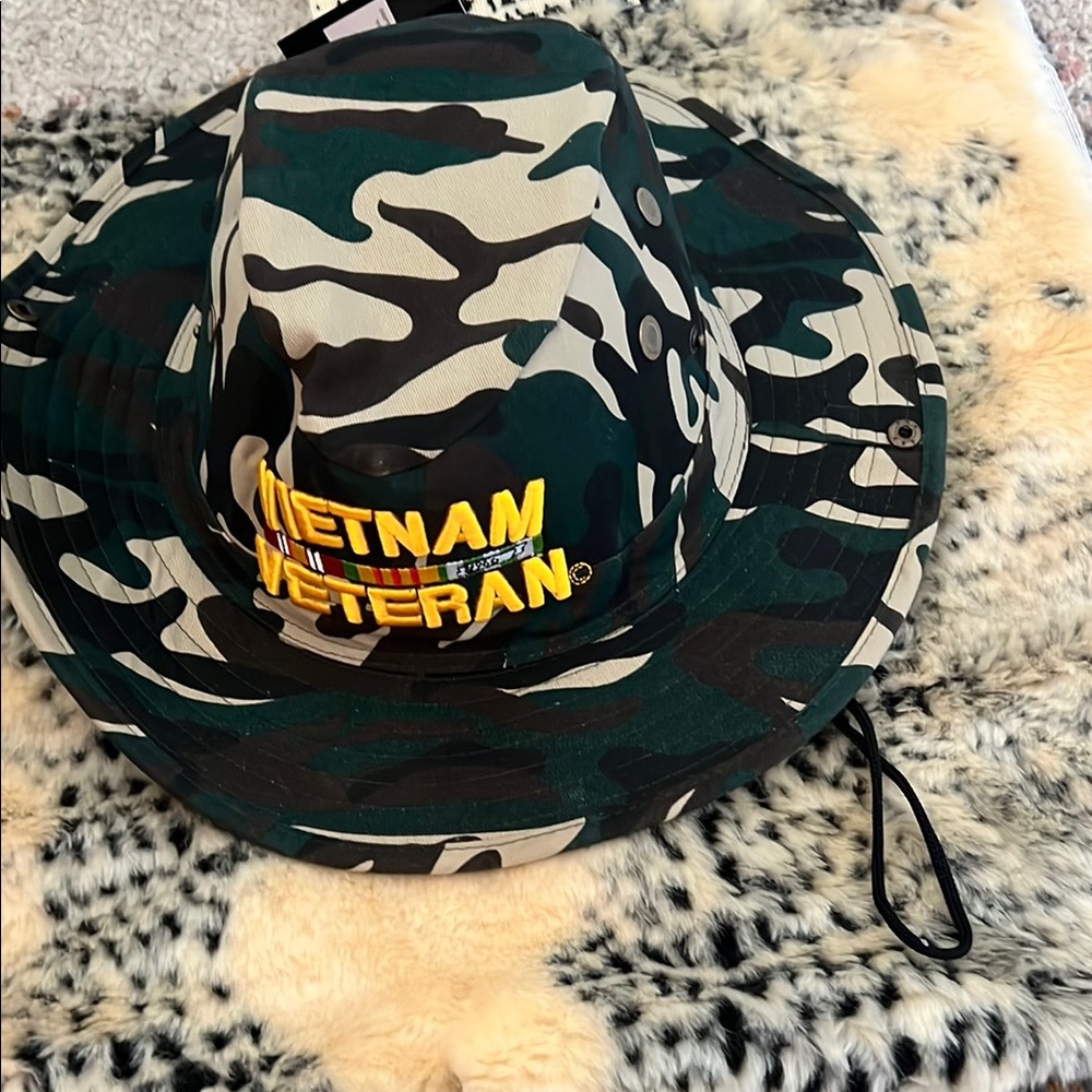 Vietnam Veteran Green and Black Camouflage Hats with Curved Brim